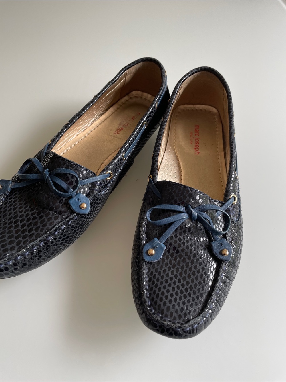 Marc Joseph Navy Snake-Embossed Leather Slip-On Loafers
